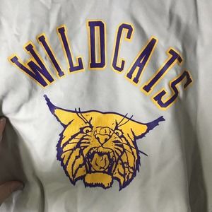 Vtg 70’s quality athletic wear Wildcats Pullover jersey sz M Sz 40 Purple yellow